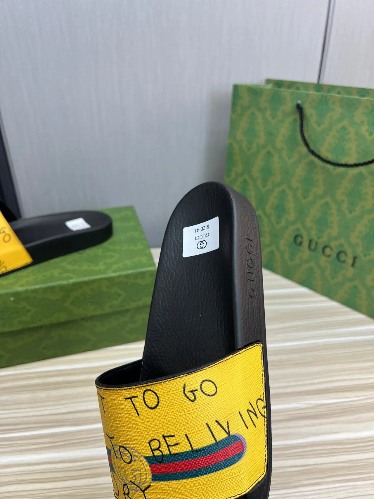 Gucci Screener Yellow Web Strap Slippers 3
