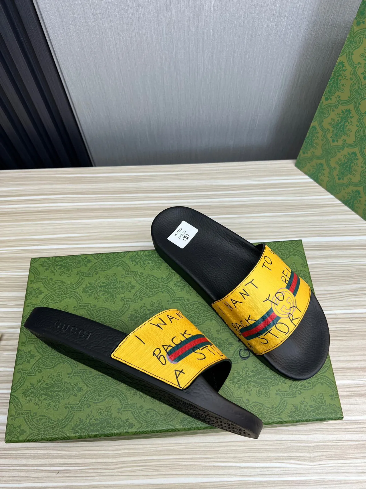 Gucci Screener Yellow Web Strap Slippers 5