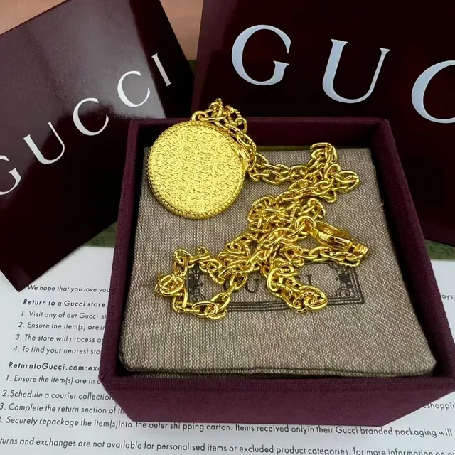 Gucci Silver Black Antiqued Circular Locket Necklace 3