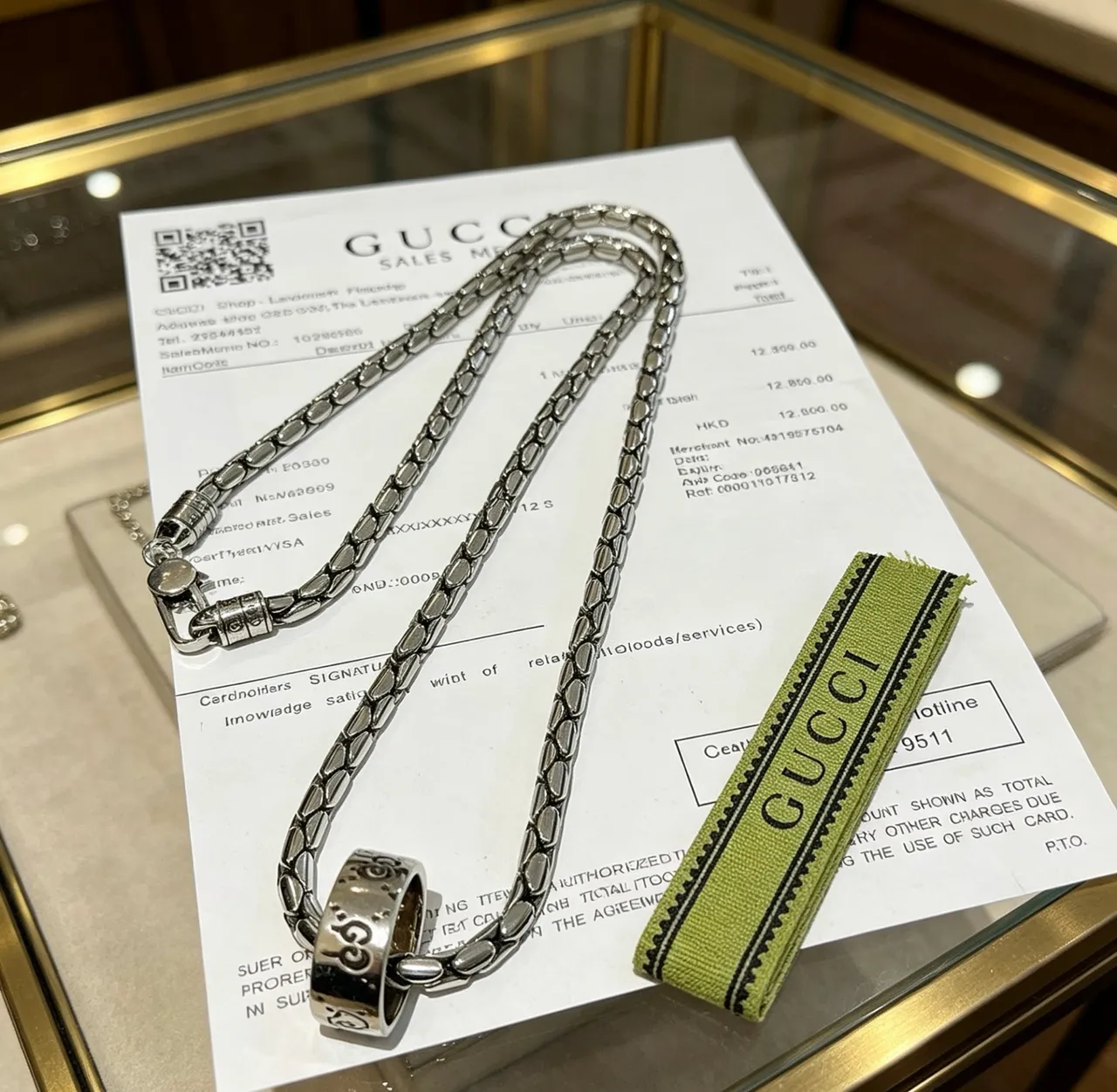 Collier Gucci Chaîne Tressée Maillons Ovales Pendentif Anneau Intégré en Argent 3