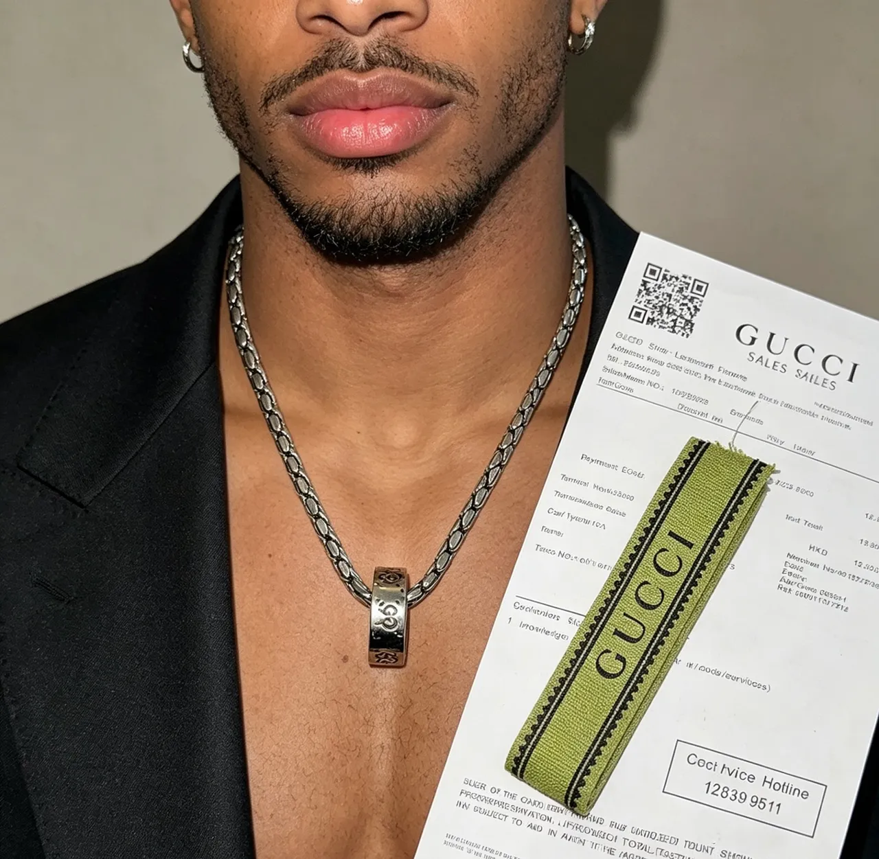 Collier Gucci Chaîne Tressée Maillons Ovales Pendentif Anneau Intégré en Argent 5