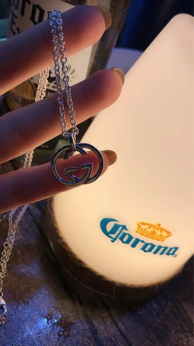Gucci Silver Chain Interlocking Double G Pendant Necklace 3