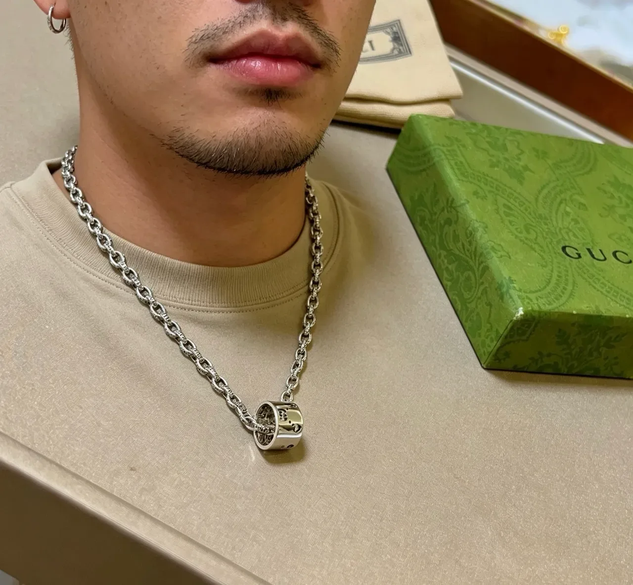 Gucci Silver Engraved Link Chain Necklace 4