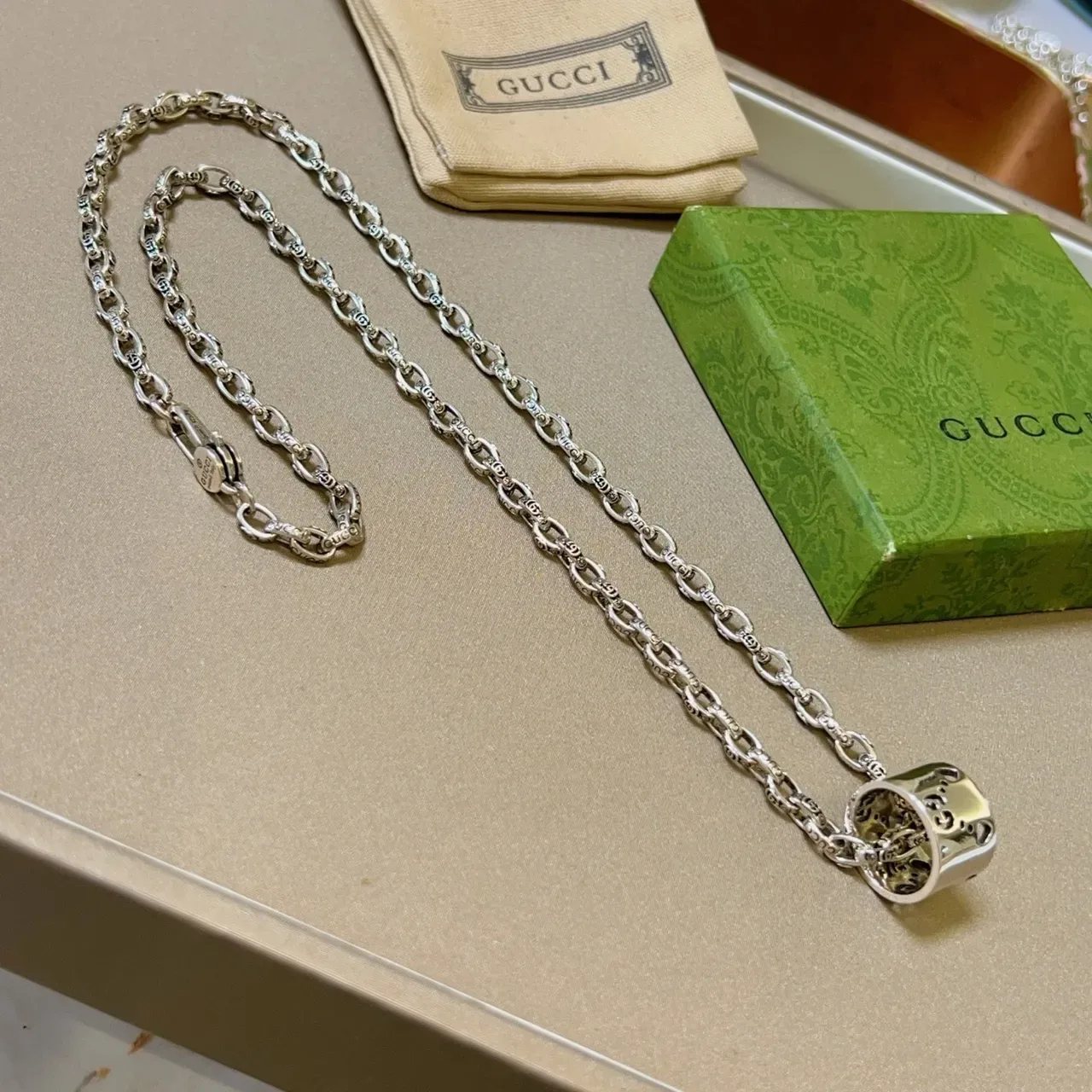 Gucci Silver Engraved Link Chain Necklace 6