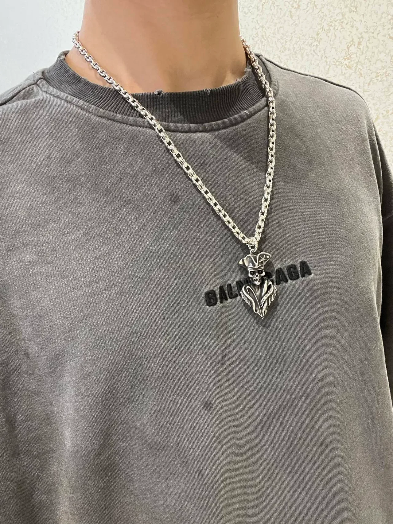 Gucci Collier Chaîne Argentée Verte Crâne 2