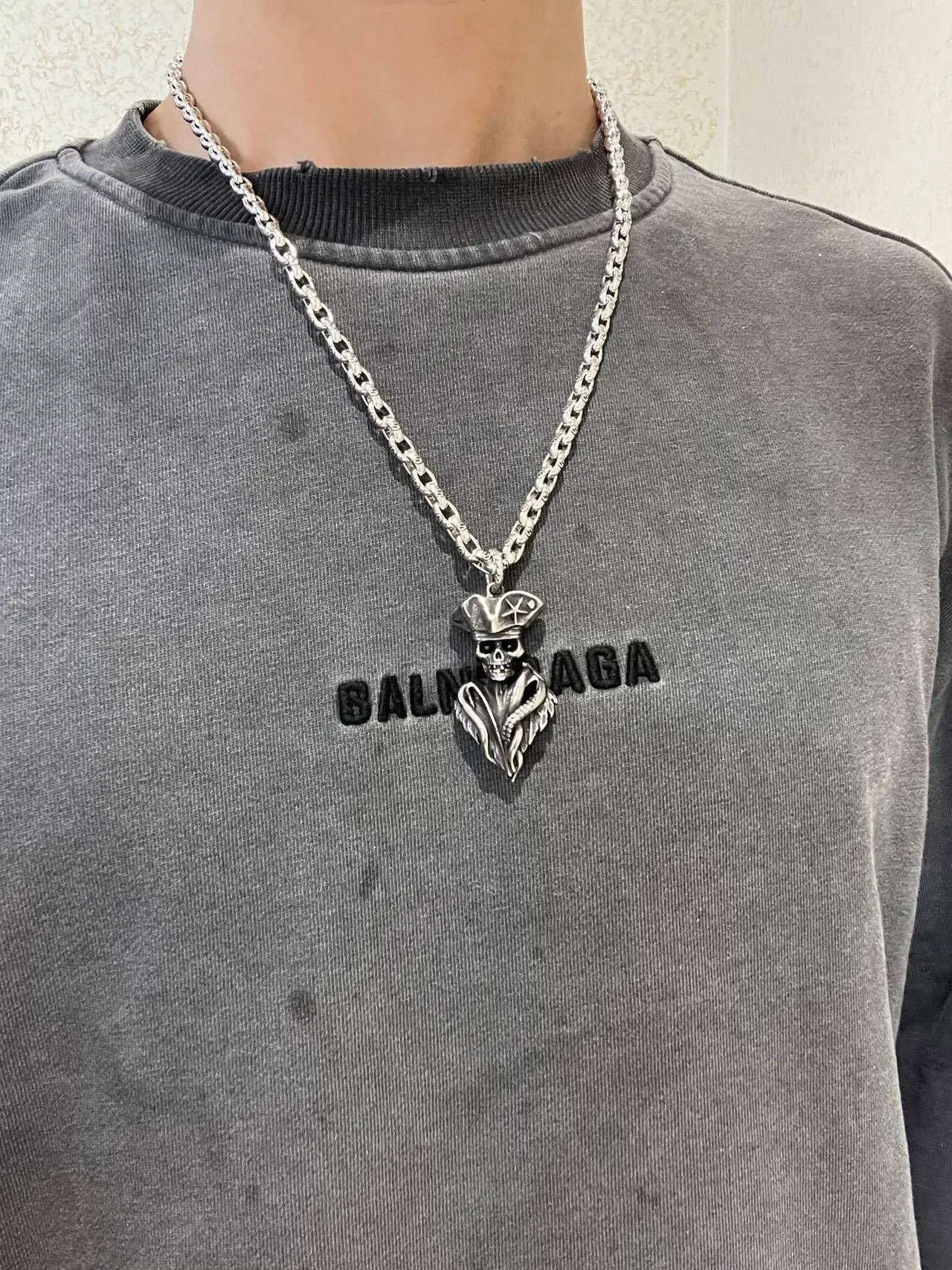 Gucci Collier Chaîne Argentée Verte Crâne 5