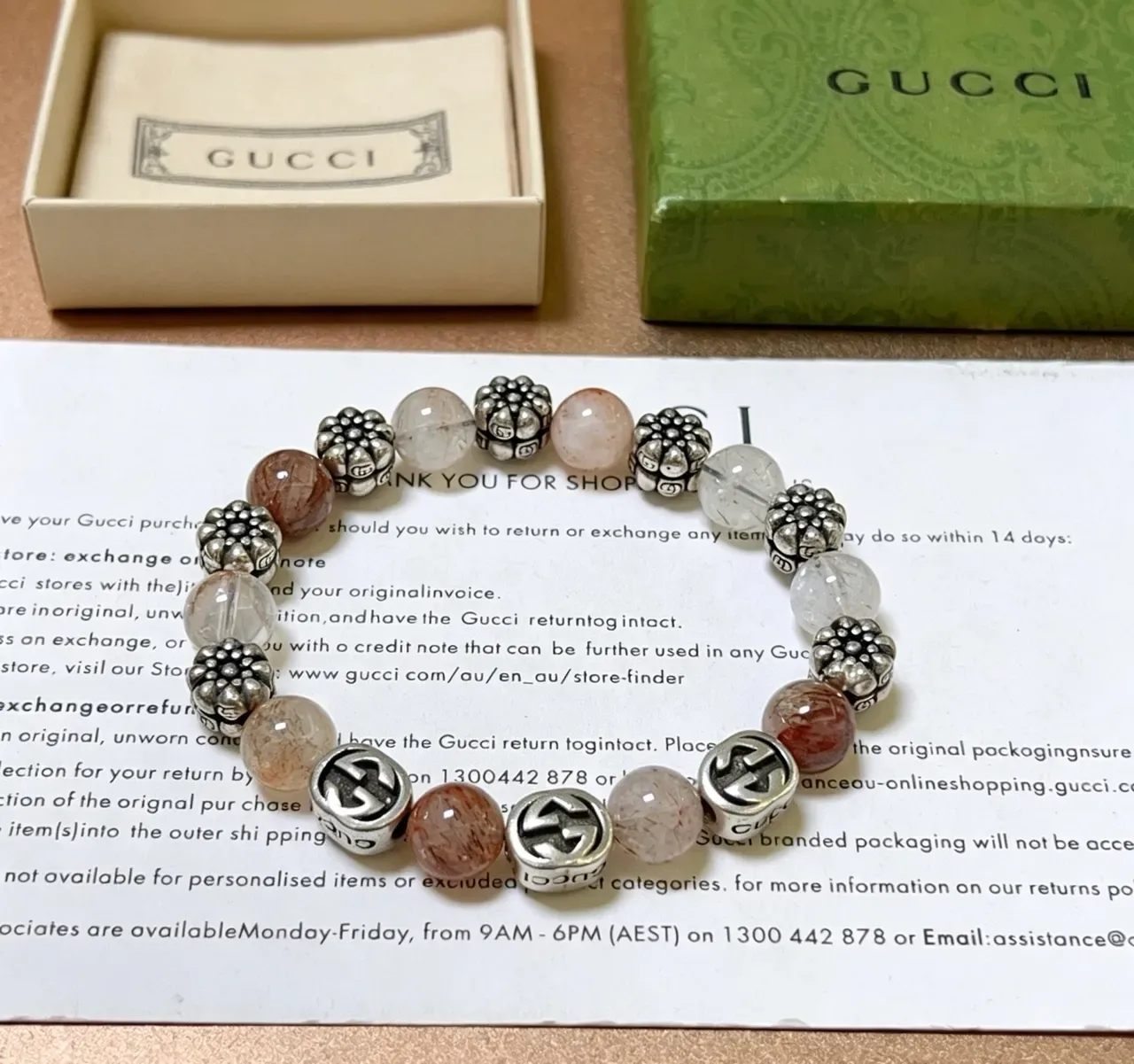 Gucci Silver Multicolor Beaded Metal-and-Stone Bracelet 4