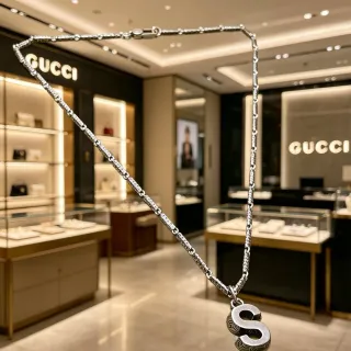 Gucci Silver-Toned Engraved 'S' Pendant Necklace