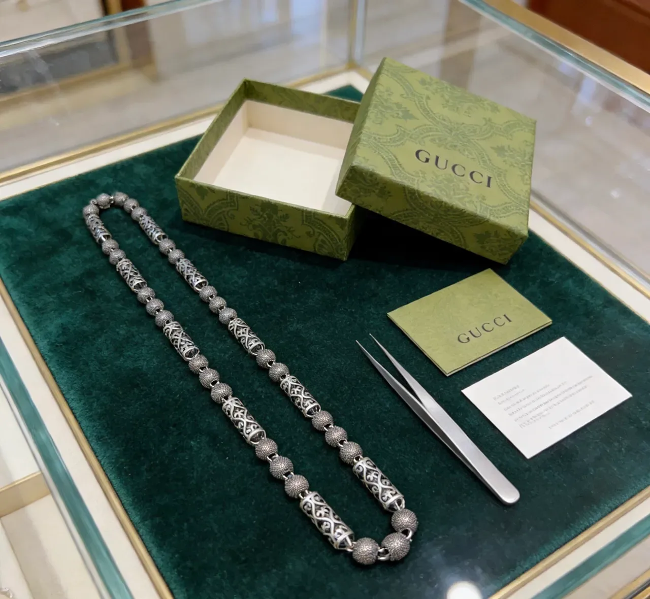 Gucci Silver-Toned Textured Bead and Filigree Link Necklace 6