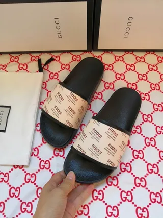 Gucci Slide Black and Beige Logo Strap Slippers 3