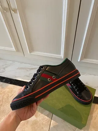 Gucci Tennis 1977 Preto Verde Vermelho Rayas Web Tênis Lifestyle 4