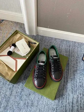 Gucci Tennis 1977 Preto Verde Vermelho Rayas Web Tênis Lifestyle 6