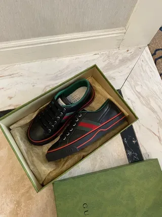 Gucci Tennis 1977 Preto Verde Vermelho Rayas Web Tênis Lifestyle 7