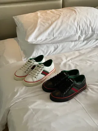 Gucci Tennis 1977 Preto Verde Vermelho Rayas Web Tênis Lifestyle 8