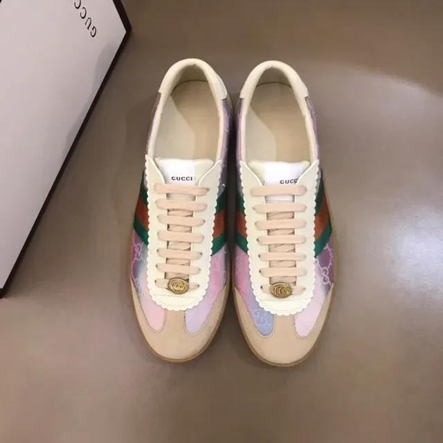 Gucci Tennis 1977 tênis lifestyle com listras web em rosa iridescente 7