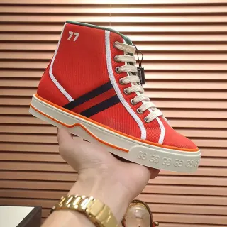 Gucci Tennis 1977 红黑白橙色帆布生活方式运动鞋