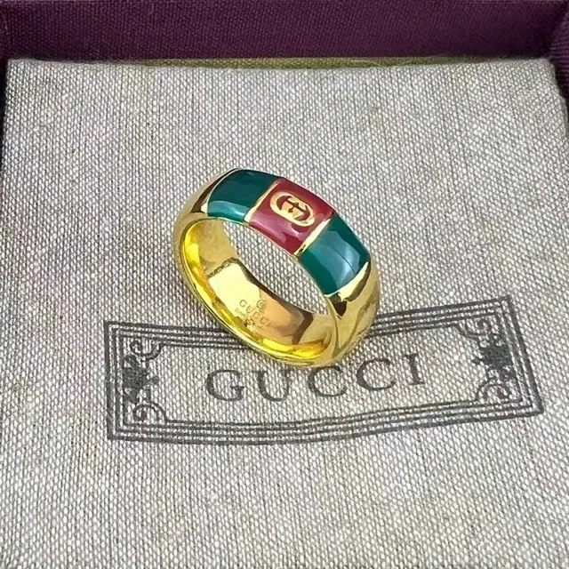Gucci Tennis 1977 Anel Prata Multicolor Metal Polido Listras Esmalte Verde-Vermelho-Verde 5