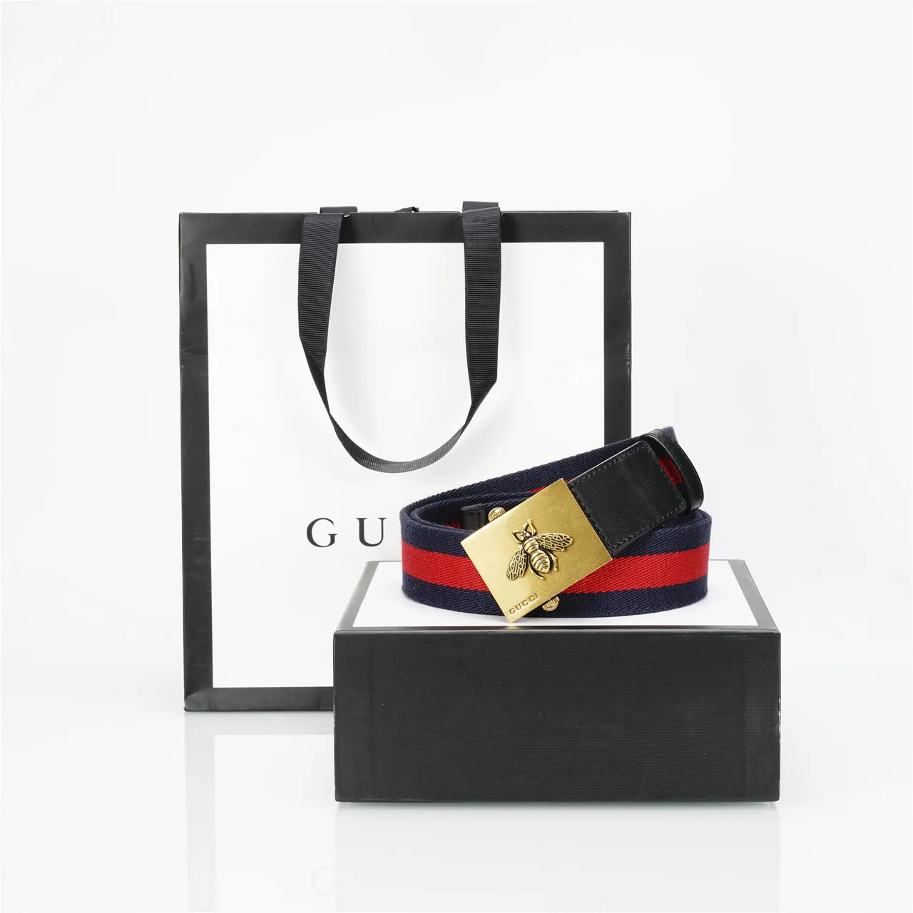 Gucci Cinto Web Navy Red Alça Trançada Listra Cinto Lona 5