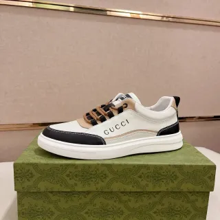 Gucci 白黑拼色皮革拼接对比鞋头生活方式运动鞋