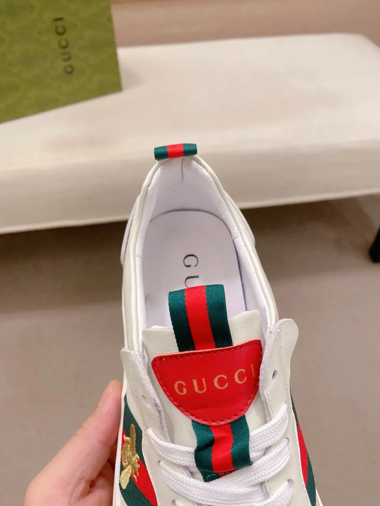 Gucci White Green Leather Web Stripe Lifestyle Sneakers 6