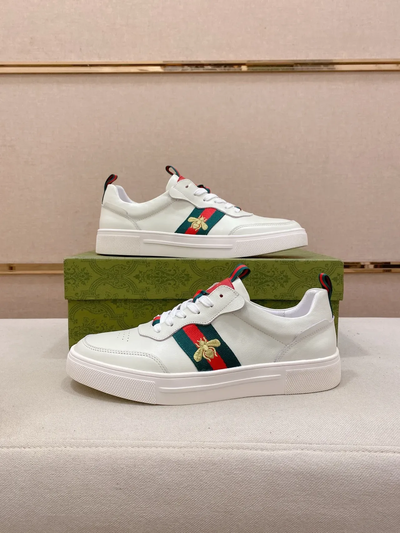 Gucci White Green Leather Web Stripe Lifestyle Sneakers 7
