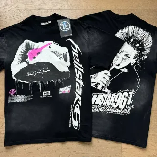 Hellstar Black White Graphic-Print Dripping-Effect T-Shirt