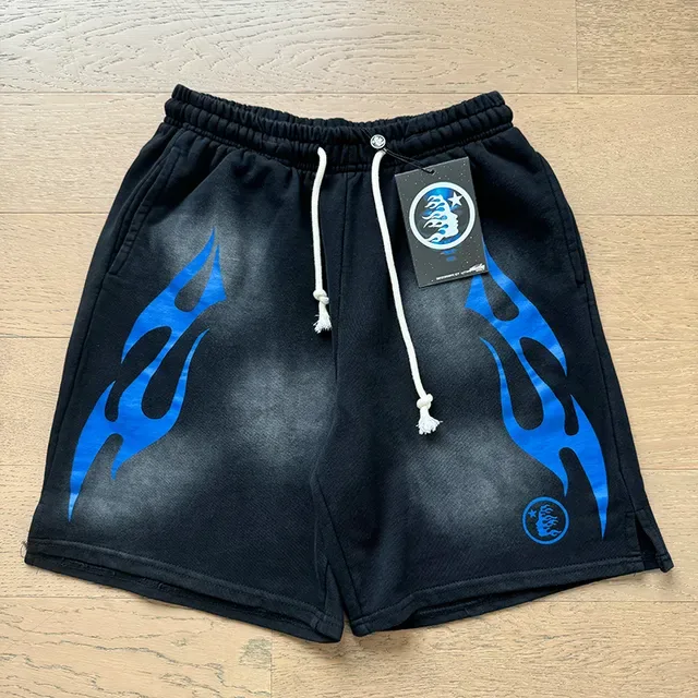 Hellstar Tracksuit Preto e Azul com Gráfico de Chamas 6