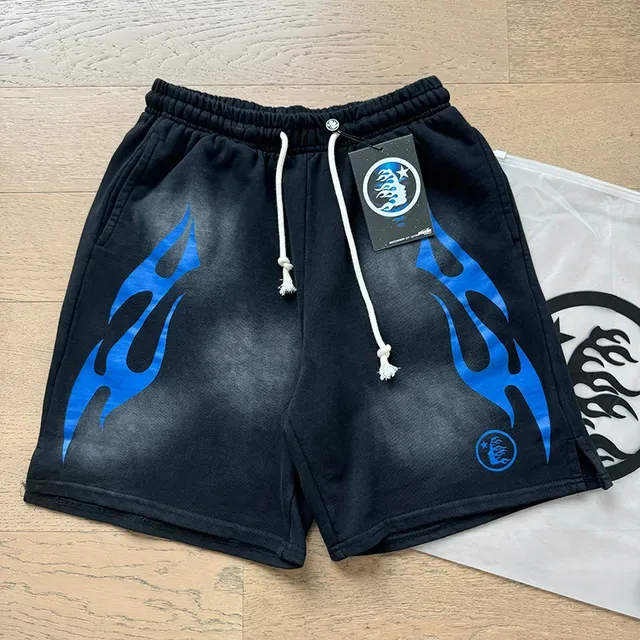 Hellstar Tracksuit Preto e Azul com Gráfico de Chamas 7