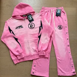 Hellstar Flame Graphic Fade Pink Tracksuit