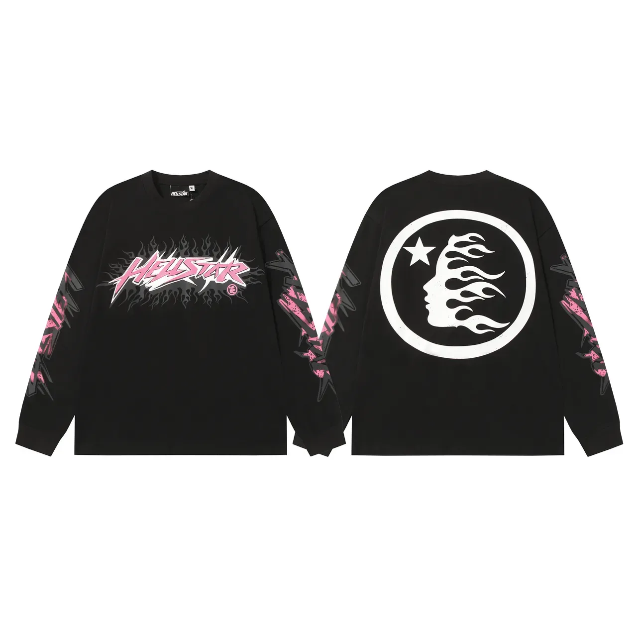 Camiseta Hellstar oversized de manga longa com estampa de chama 4