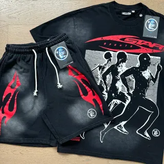 Hellstar Graphic Flame Print Black and Red Tracksuit