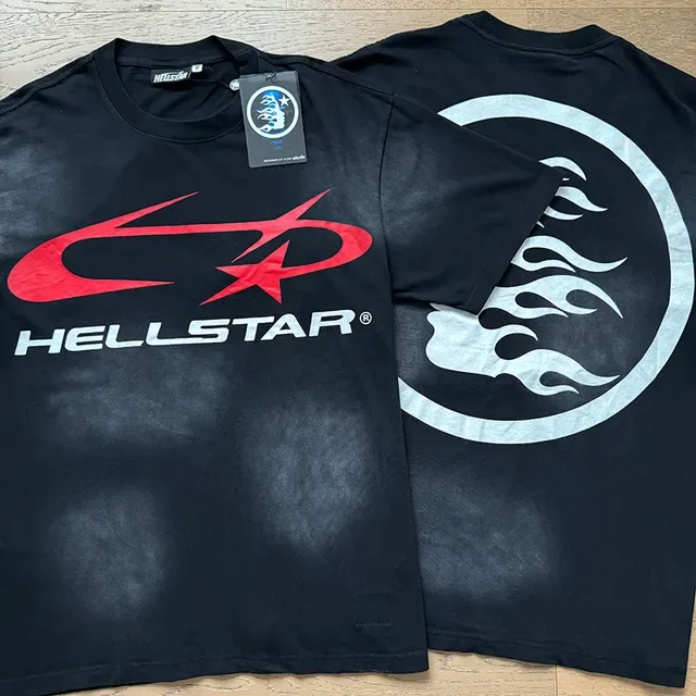 Hellstar Graphic-Print Black Red White Crewneck T-Shirt and Shorts Casual Set 2