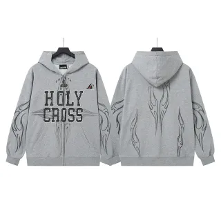 Hellstar Holy Cross Flame Graphic Full-Zip Hoodie