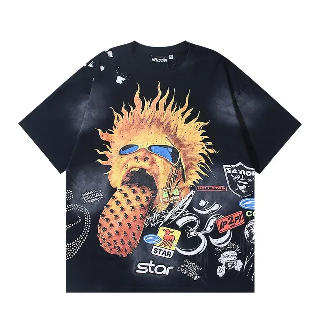 Hellstar Oversized Graphic Patchwork Flame Tongue T-Shirt 2