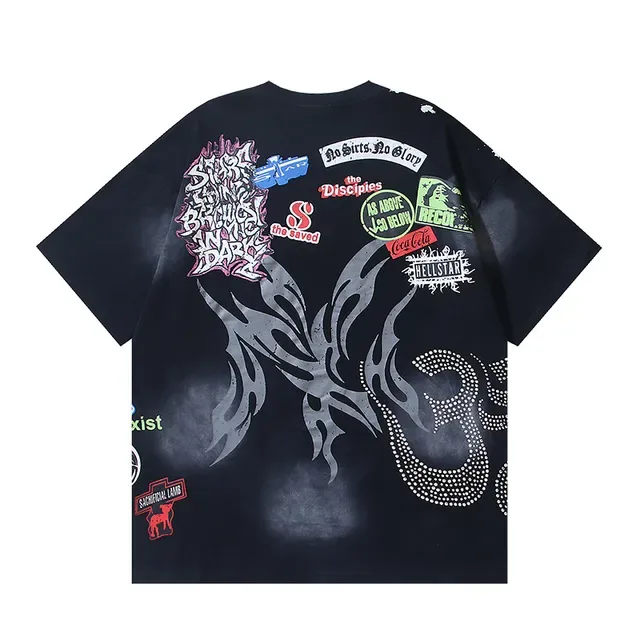 Hellstar Oversized Graphic Patchwork Flame Tongue T-Shirt 3
