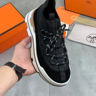 Hermès Black Suede Chunky Lace-Up Sneaker