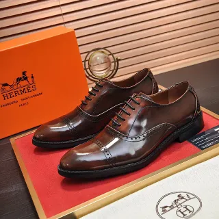 Hermès Brown Black Cap-Toe Polished Leather Brogue
