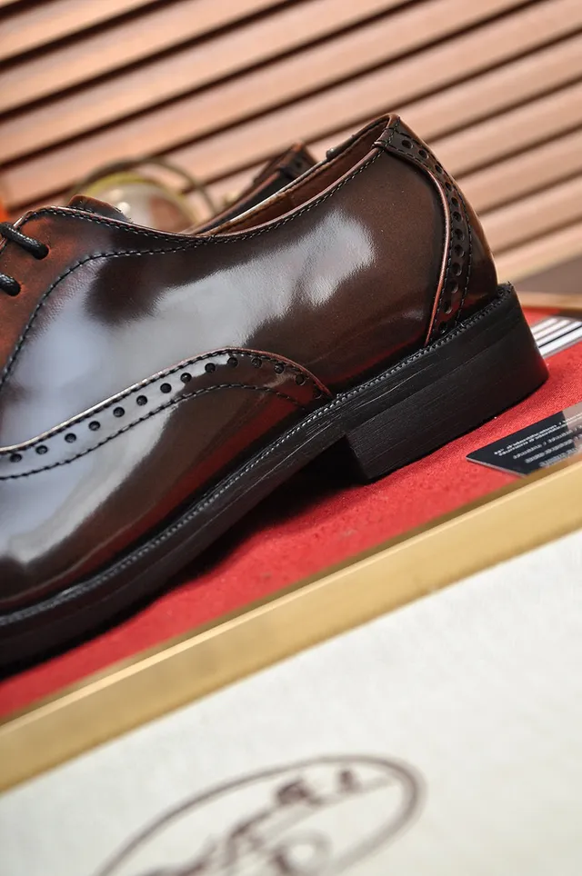 Hermès Marrom Preto Bico Redondo Couro Polido Brogue 2