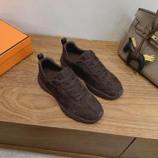 Hermès বাদামী সুয়েড পারফোরেটেড লাইফস্টাইল স্নিকার