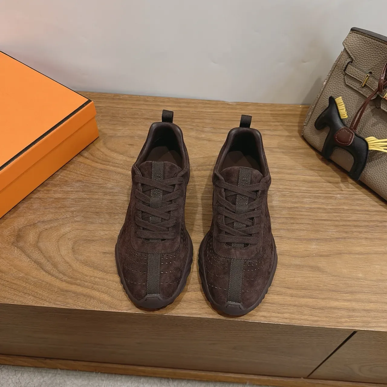 Hermès Brown Suede Perforated Lifestyle Sneakers 4