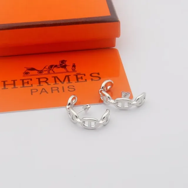 Hermès Chaine d'Ancre সোনা রুপো চেইন লিংক হুপ ইয়াররিংস 4