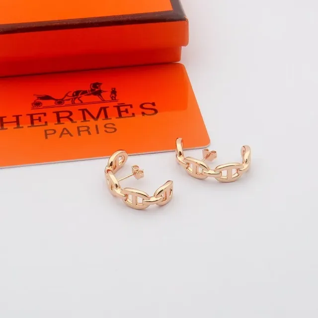 Hermès Chaine d'Ancre সোনা রুপো চেইন লিংক হুপ ইয়াররিংস 5