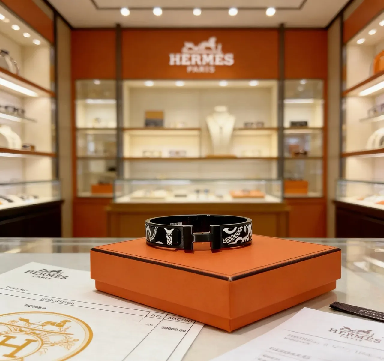 Hermès Clic H 黑白图形刻字手链 7