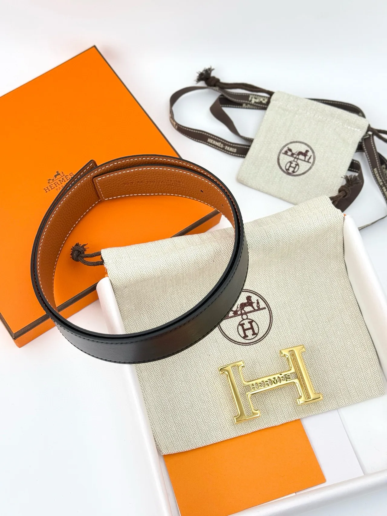 Hermès Constance Belt Marron Or Grainée Tordue H-Buckle Ceinture en Cuir 2