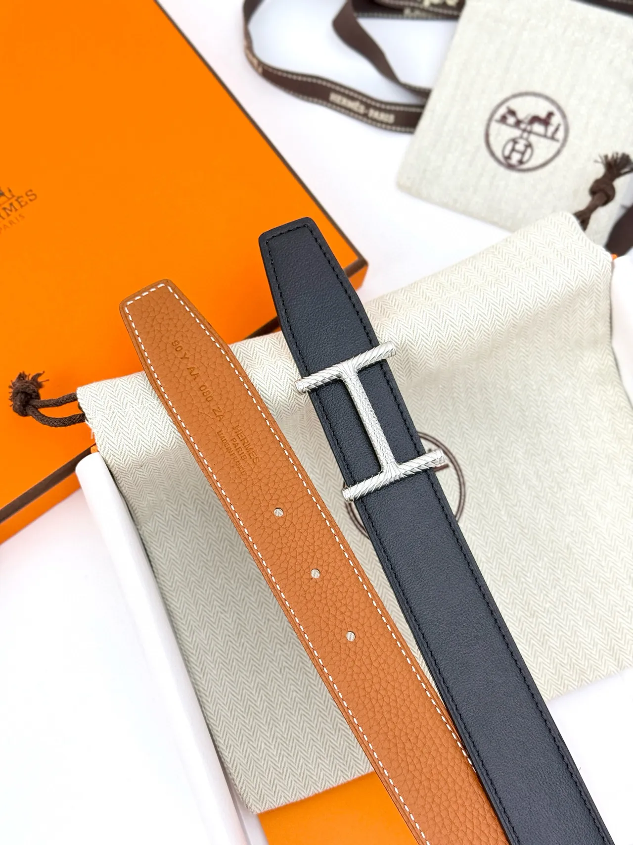 Hermès Constance Belt Marron Or Grainée Tordue H-Buckle Ceinture en Cuir 4