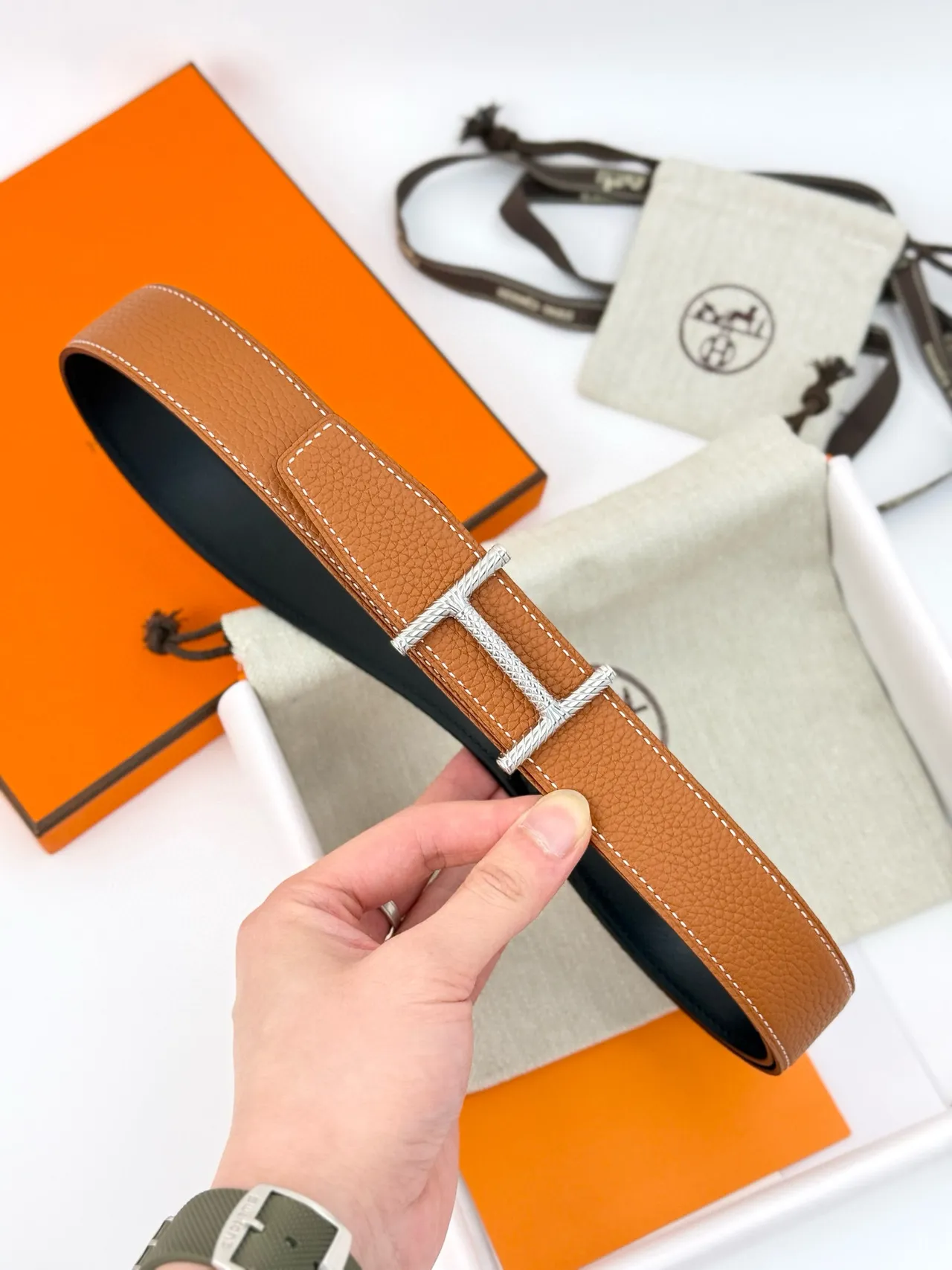 Hermès Constance Belt Marron Or Grainée Tordue H-Buckle Ceinture en Cuir 6