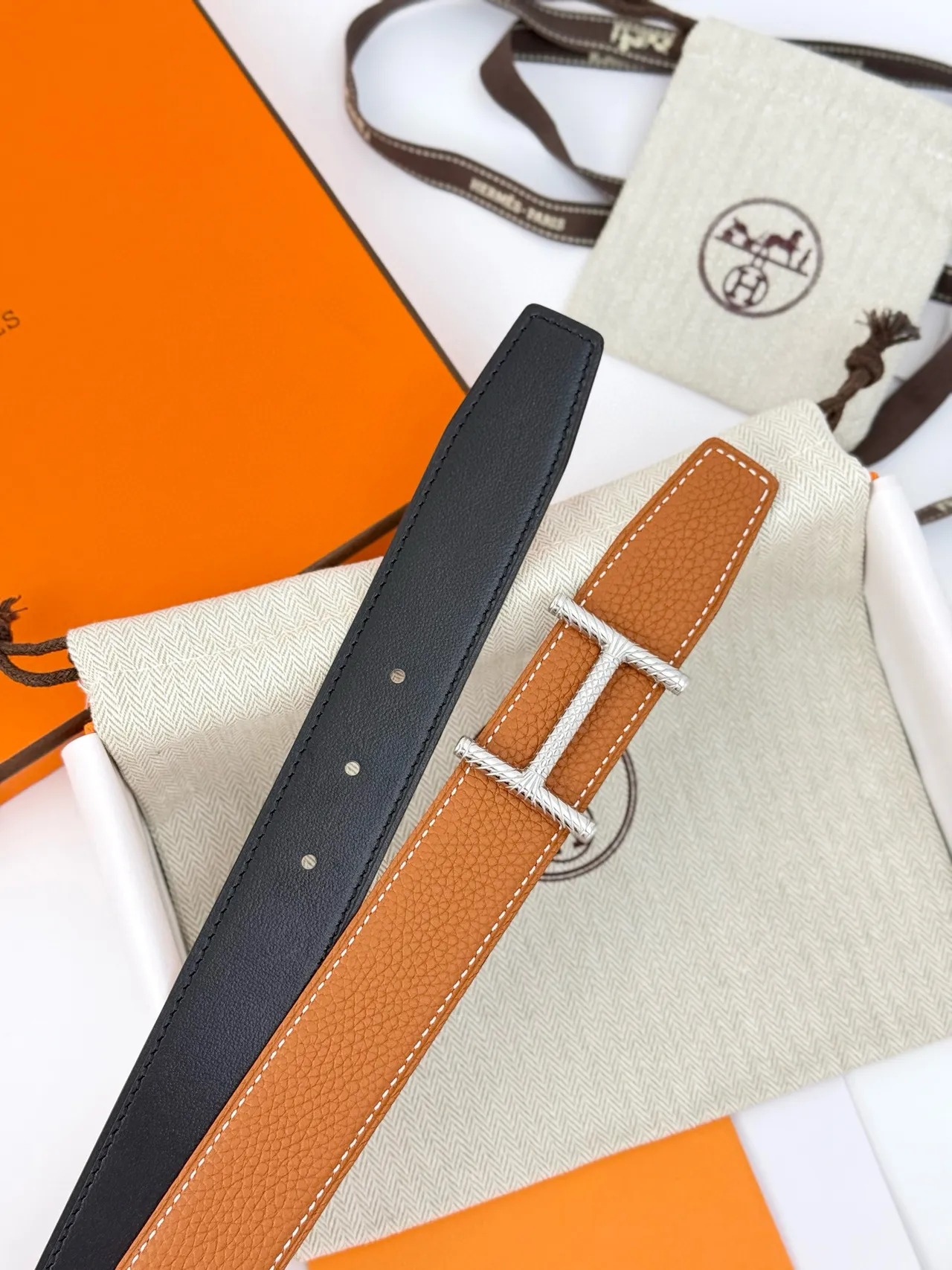 Hermès Constance Belt Marron Or Grainée Tordue H-Buckle Ceinture en Cuir 7