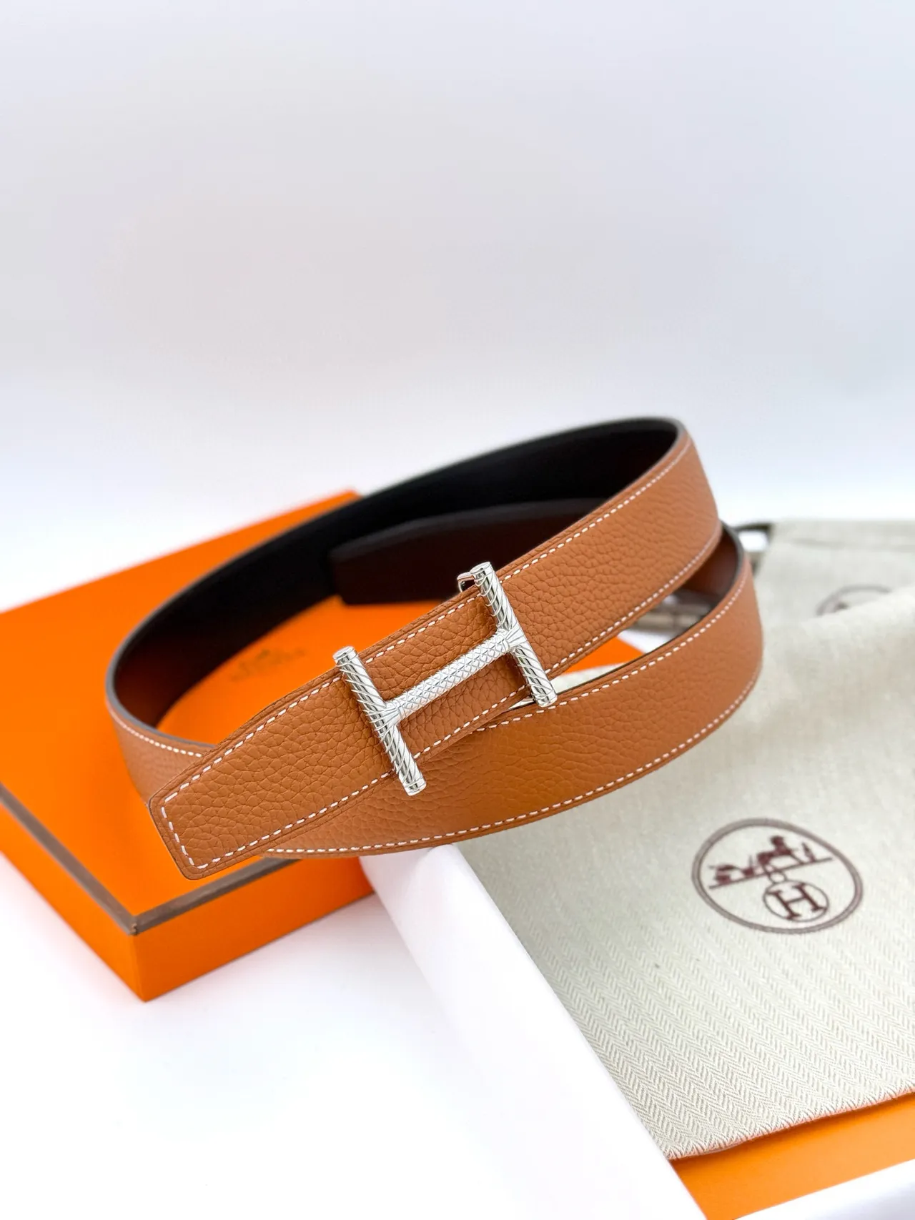 Hermès Constance Belt Marron Or Grainée Tordue H-Buckle Ceinture en Cuir 8