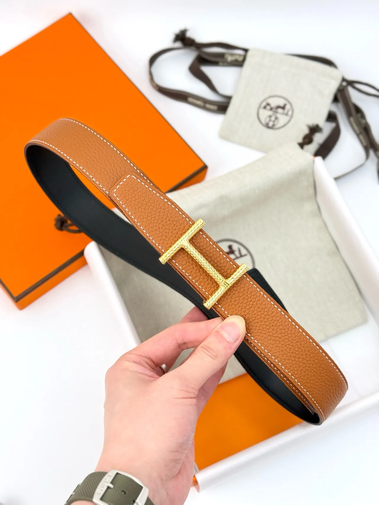 Hermès Constance Belt Marron Or Grainée Tordue H-Buckle Ceinture en Cuir 14