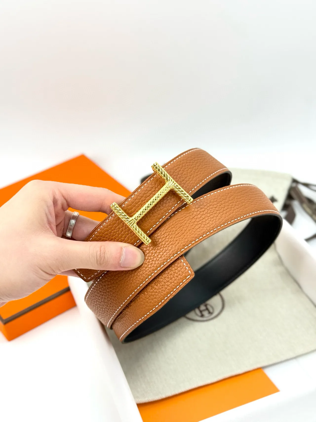 Hermès Constance Belt Marron Or Grainée Tordue H-Buckle Ceinture en Cuir 15